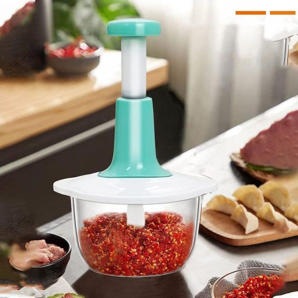 Manual Hand Push Chopper | Multi-Functional 2 Litre Vegetable & Meat Grinder, Grater, and Chopper (Random Color)