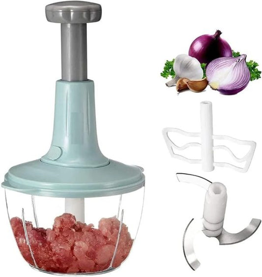 Manual Hand Push Chopper | Multi-Functional 2 Litre Vegetable & Meat Grinder, Grater, and Chopper (Random Color)